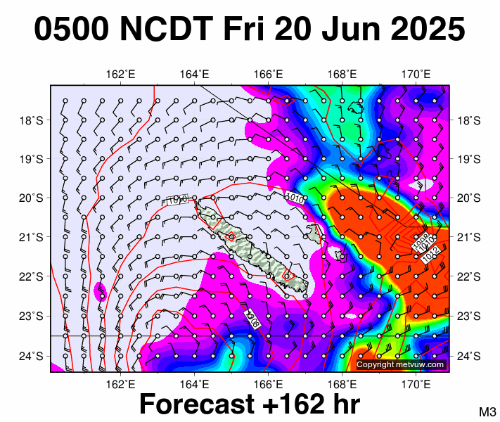 New Caledonia forecast chart for Thursday, June 19th, 2025 at 6:00 PM