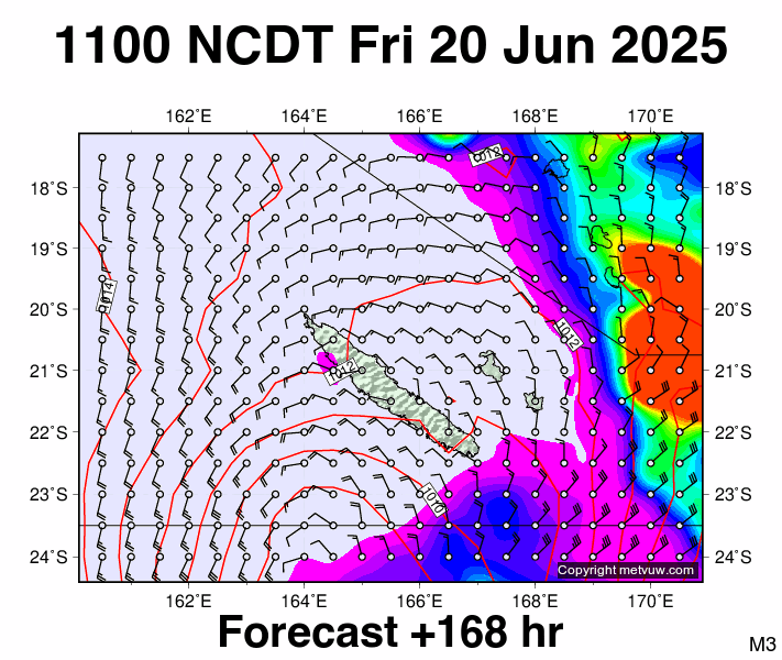 New Caledonia forecast chart for Friday, June 20th, 2025 at 12:00 AM