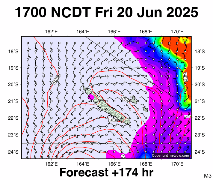 New Caledonia forecast chart for Friday, June 20th, 2025 at 6:00 AM