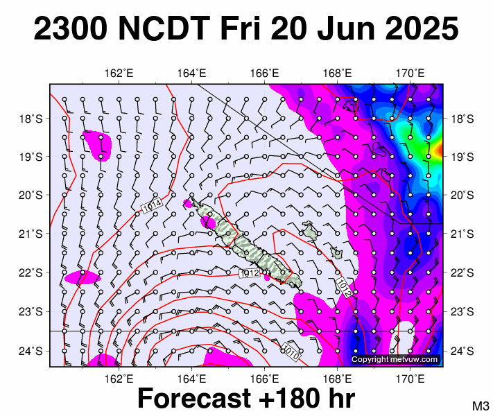 New Caledonia forecast chart for Friday, June 20th, 2025 at 12:00 PM