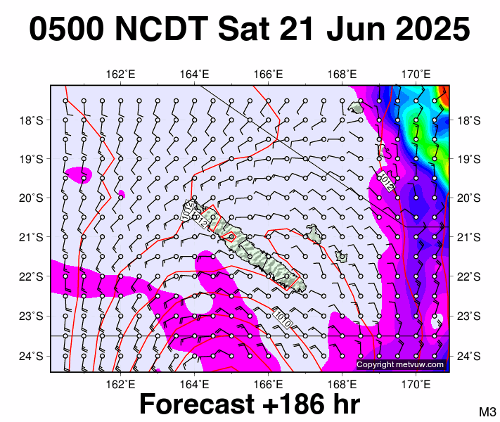 New Caledonia forecast chart for Friday, June 20th, 2025 at 6:00 PM