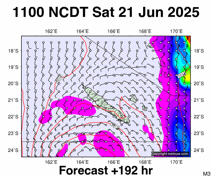 New Caledonia forecast chart for Saturday, June 21st, 2025 at 12:00 AM