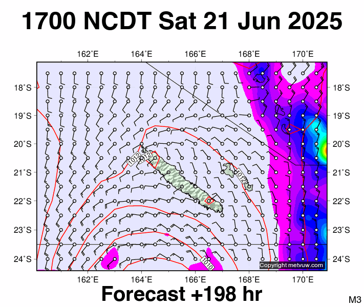 New Caledonia forecast chart for Saturday, June 21st, 2025 at 6:00 AM