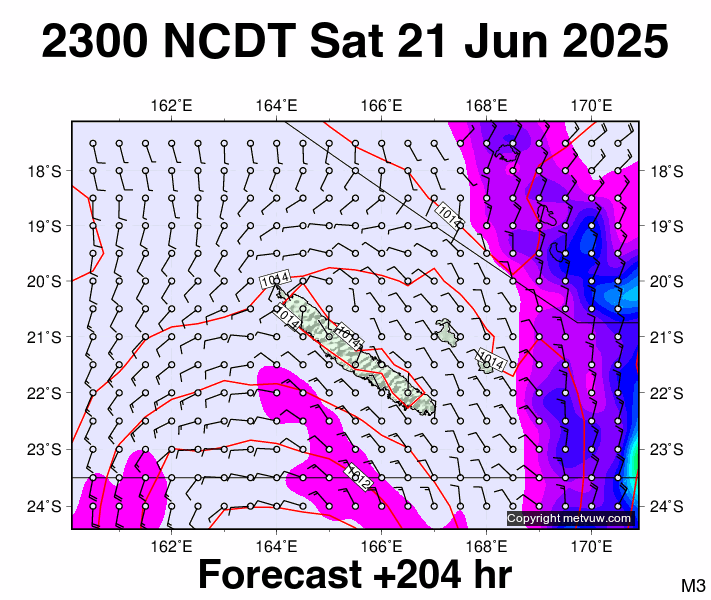 New Caledonia forecast chart for Saturday, June 21st, 2025 at 12:00 PM