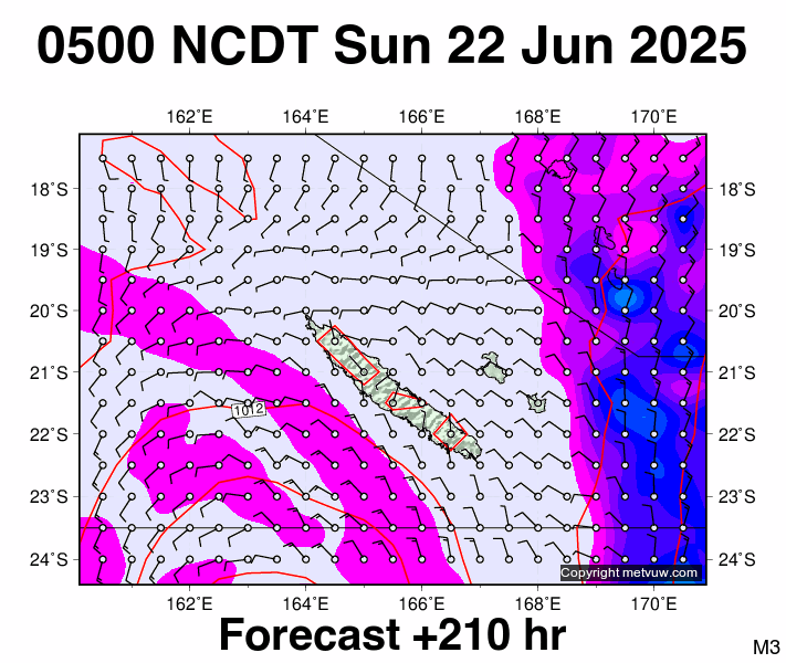 New Caledonia forecast chart for Saturday, June 21st, 2025 at 6:00 PM
