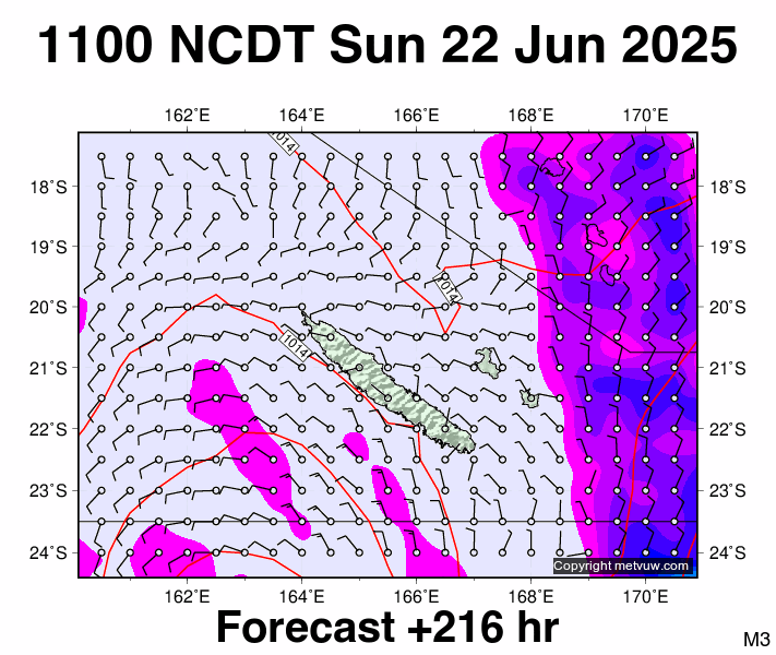New Caledonia forecast chart for Sunday, June 22nd, 2025 at 12:00 AM