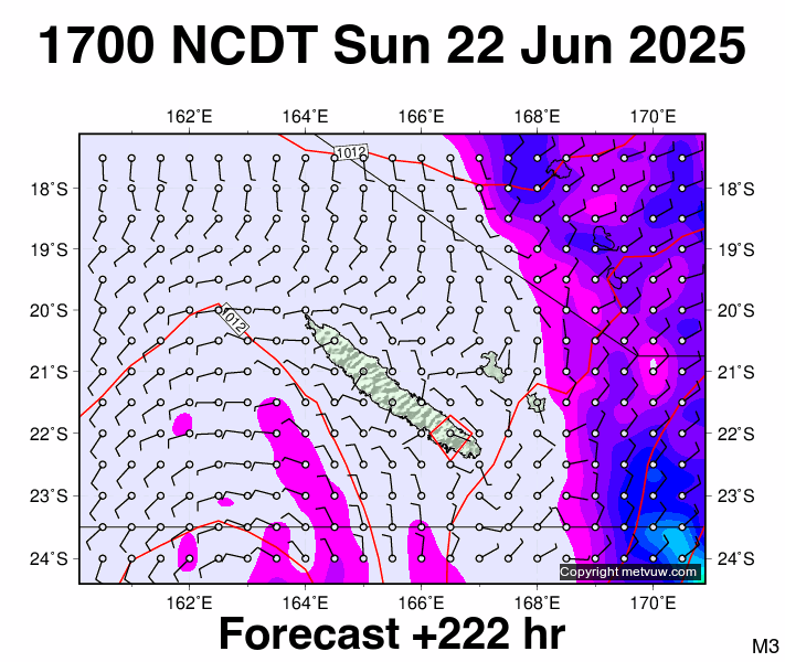 New Caledonia forecast chart for Sunday, June 22nd, 2025 at 6:00 AM