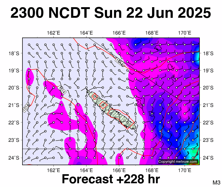 New Caledonia forecast chart for Sunday, June 22nd, 2025 at 12:00 PM