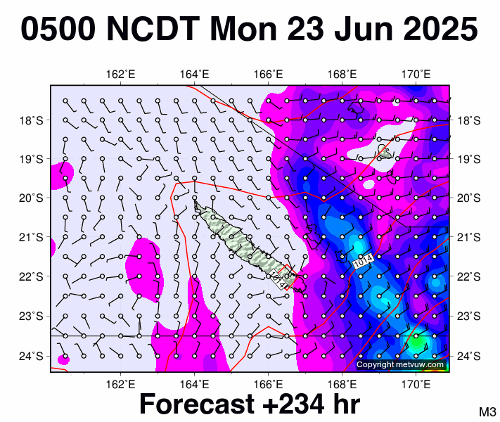 New Caledonia forecast chart for Sunday, June 22nd, 2025 at 6:00 PM