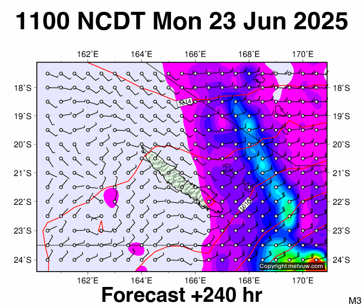New Caledonia forecast chart for Monday, June 23rd, 2025 at 12:00 AM