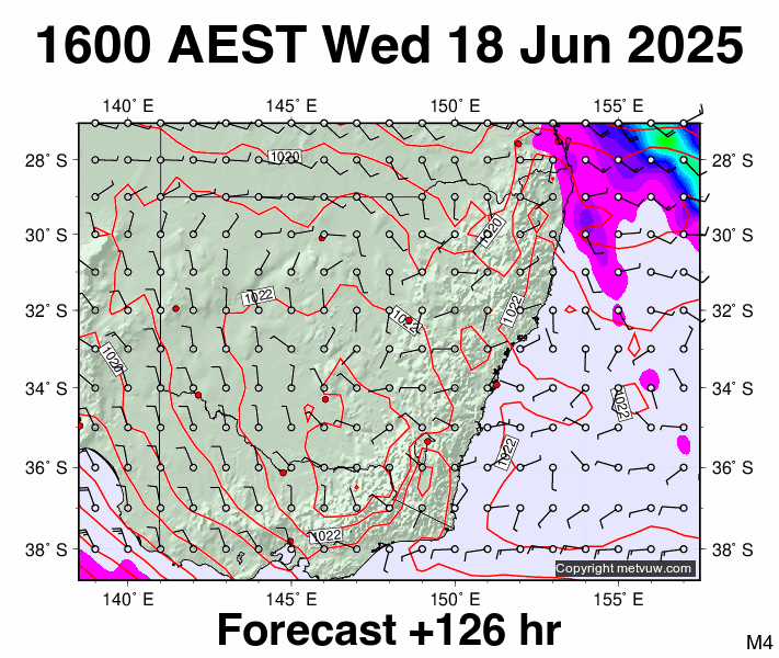New South Wales forecast chart for Wednesday, June 18th, 2025 at 6:00 AM