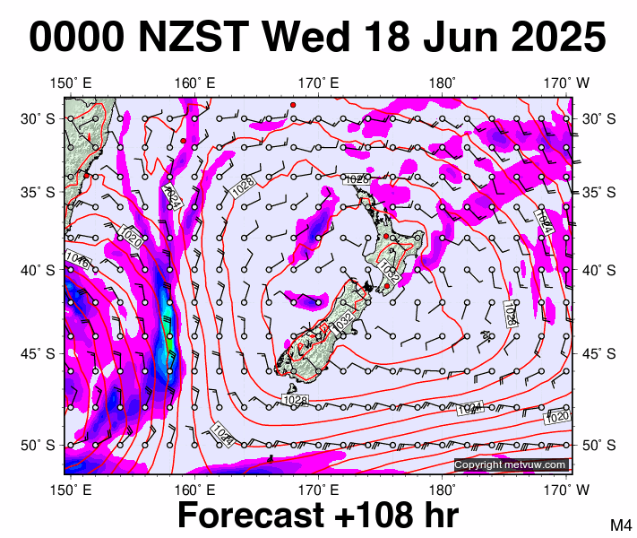 New Zealand forecast chart for Tuesday, June 17th, 2025 at 12:00 PM