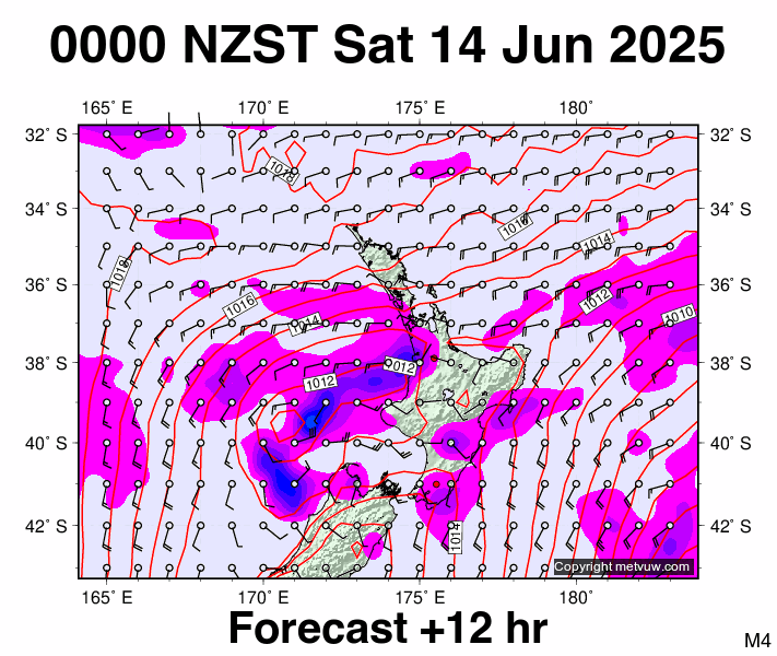 North Island forecast chart for Friday, June 13th, 2025 at 12:00 PM