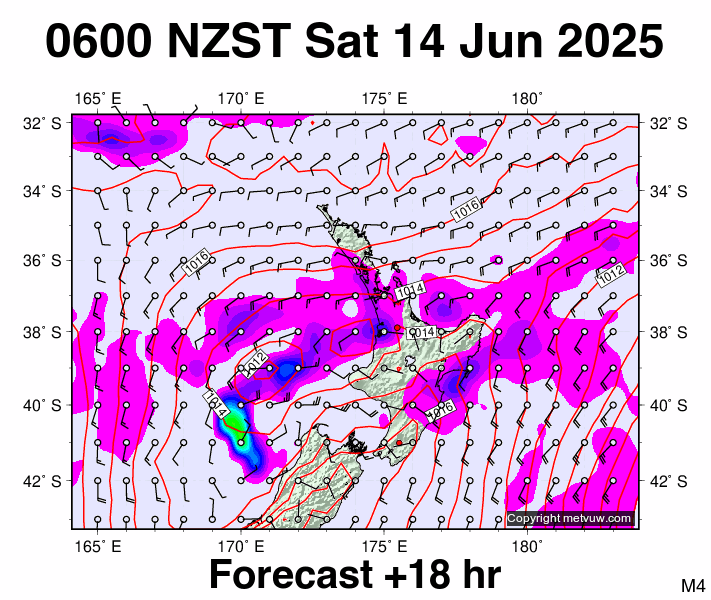 North Island forecast chart for Friday, June 13th, 2025 at 6:00 PM
