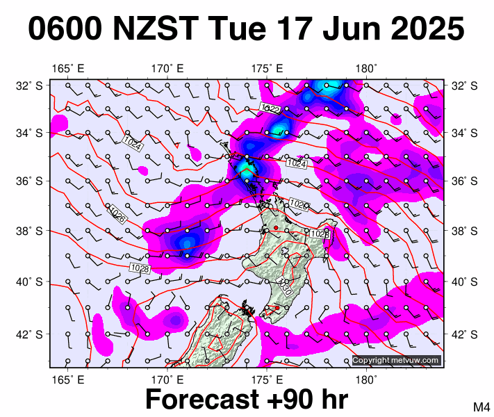 North Island forecast chart for Monday, June 16th, 2025 at 6:00 PM