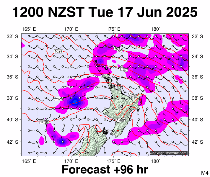 North Island forecast chart for Tuesday, June 17th, 2025 at 12:00 AM
