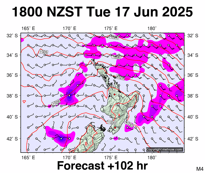 North Island forecast chart for Tuesday, June 17th, 2025 at 6:00 AM