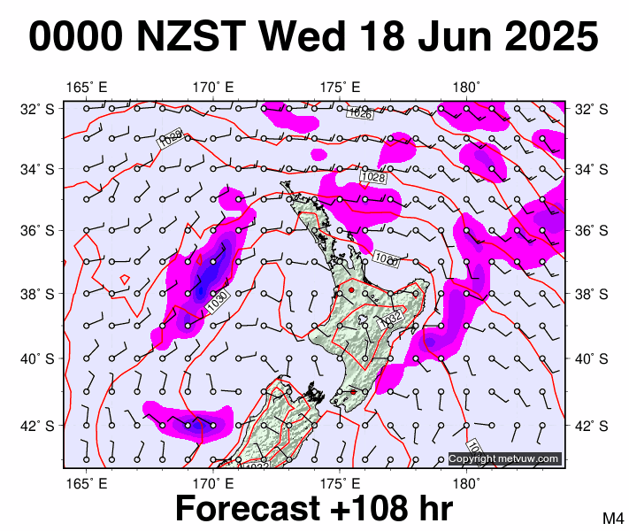 North Island forecast chart for Tuesday, June 17th, 2025 at 12:00 PM