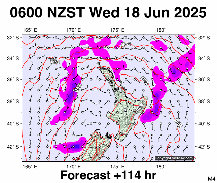 North Island forecast chart for Tuesday, June 17th, 2025 at 6:00 PM