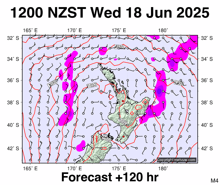 North Island forecast chart for Wednesday, June 18th, 2025 at 12:00 AM
