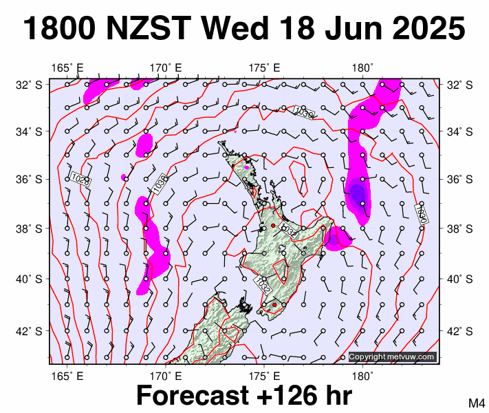 North Island forecast chart for Wednesday, June 18th, 2025 at 6:00 AM
