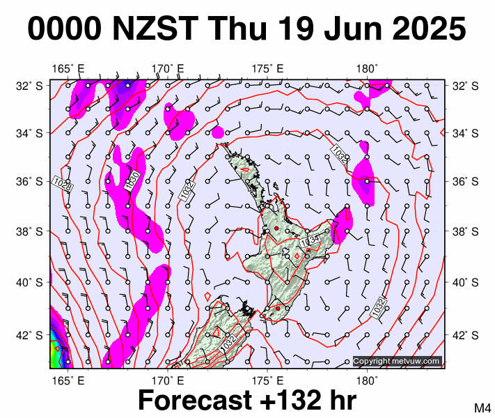 North Island forecast chart for Wednesday, June 18th, 2025 at 12:00 PM