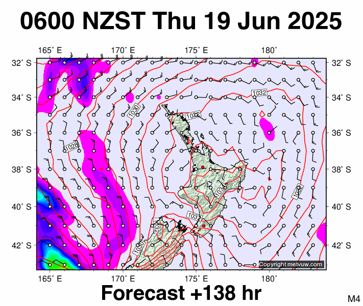 North Island forecast chart for Wednesday, June 18th, 2025 at 6:00 PM
