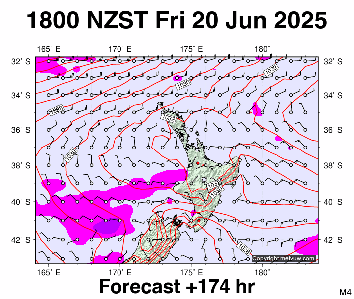 North Island forecast chart for Friday, June 20th, 2025 at 6:00 AM