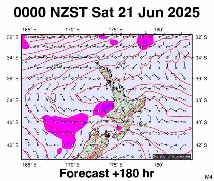 North Island forecast chart for Friday, June 20th, 2025 at 12:00 PM