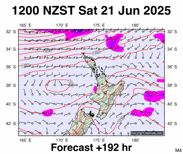 North Island forecast chart for Saturday, June 21st, 2025 at 12:00 AM