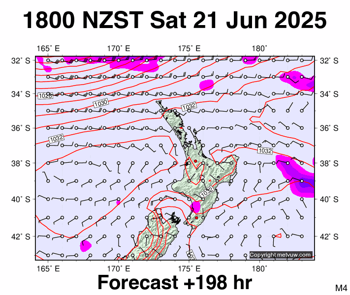 North Island forecast chart for Saturday, June 21st, 2025 at 6:00 AM
