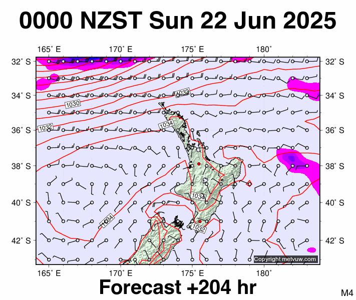 North Island forecast chart for Saturday, June 21st, 2025 at 12:00 PM