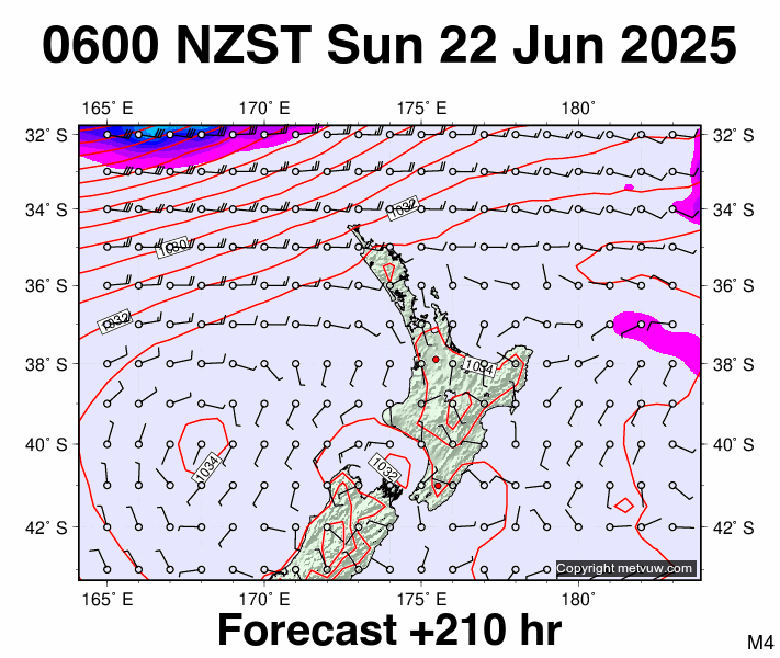North Island forecast chart for Saturday, June 21st, 2025 at 6:00 PM