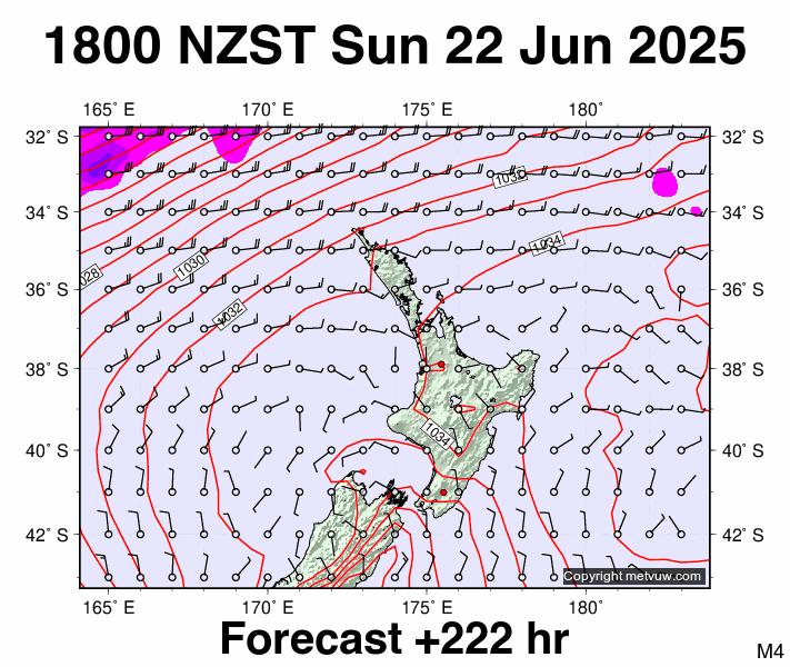 North Island forecast chart for Sunday, June 22nd, 2025 at 6:00 AM