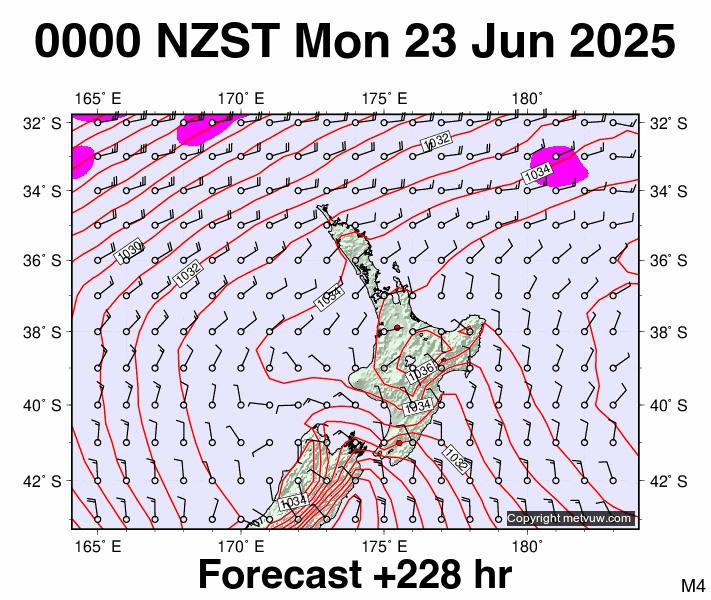 North Island forecast chart for Sunday, June 22nd, 2025 at 12:00 PM