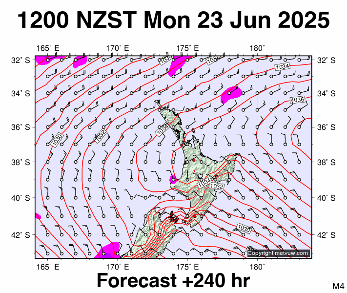 North Island forecast chart for Monday, June 23rd, 2025 at 12:00 AM