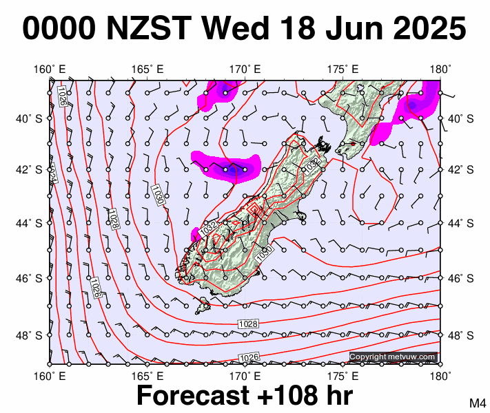 South Island forecast chart for Tuesday, June 17th, 2025 at 12:00 PM