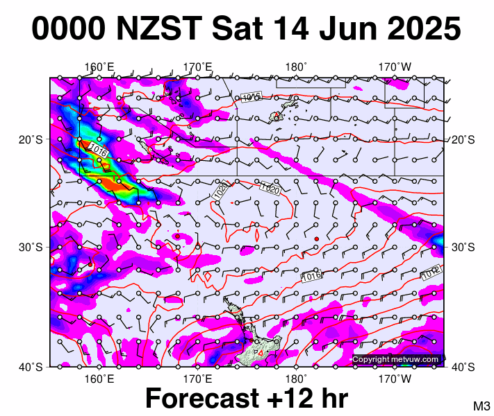 Fiji - NZ forecast chart for Friday, June 13th, 2025 at 12:00 PM