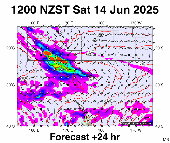 Fiji - NZ forecast chart for Saturday, June 14th, 2025 at 12:00 AM