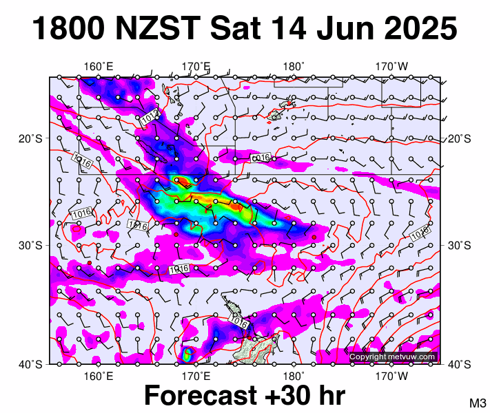 Fiji - NZ forecast chart for Saturday, June 14th, 2025 at 6:00 AM