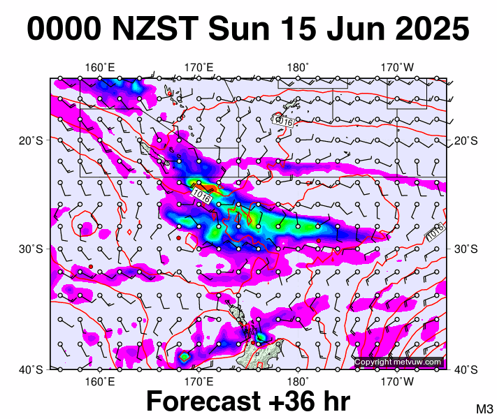 Fiji - NZ forecast chart for Saturday, June 14th, 2025 at 12:00 PM
