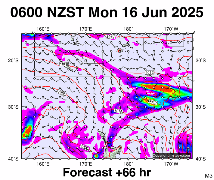 Fiji - NZ forecast chart for Sunday, June 15th, 2025 at 6:00 PM