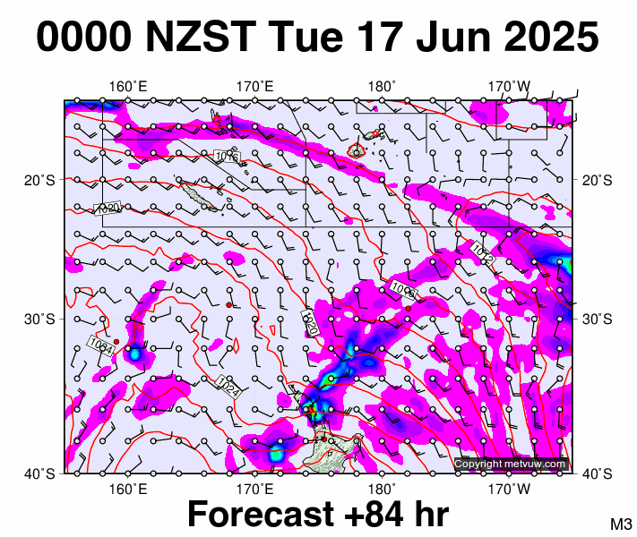 Fiji - NZ forecast chart for Monday, June 16th, 2025 at 12:00 PM