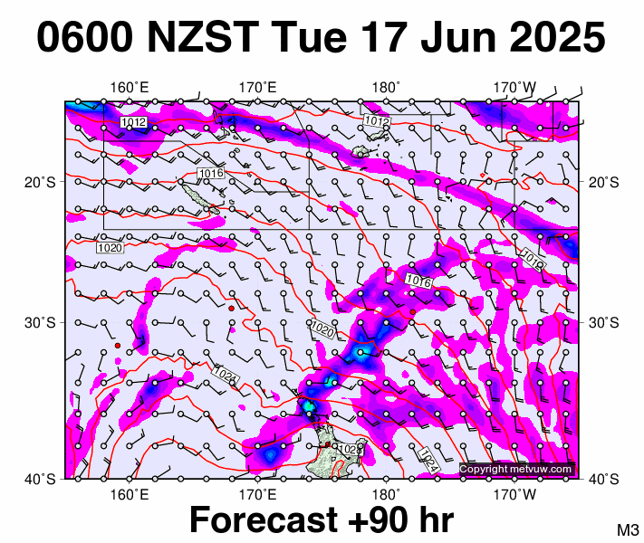 Fiji - NZ forecast chart for Monday, June 16th, 2025 at 6:00 PM