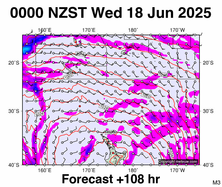 Fiji - NZ forecast chart for Tuesday, June 17th, 2025 at 12:00 PM