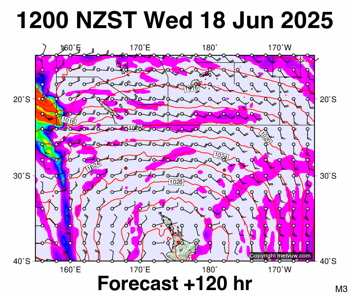 Fiji - NZ forecast chart for Wednesday, June 18th, 2025 at 12:00 AM