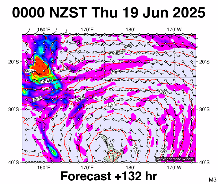 Fiji - NZ forecast chart for Wednesday, June 18th, 2025 at 12:00 PM