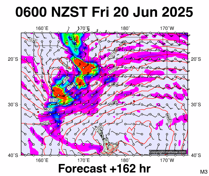 Fiji - NZ forecast chart for Thursday, June 19th, 2025 at 6:00 PM