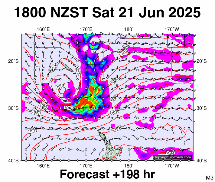 Fiji - NZ forecast chart for Saturday, June 21st, 2025 at 6:00 AM