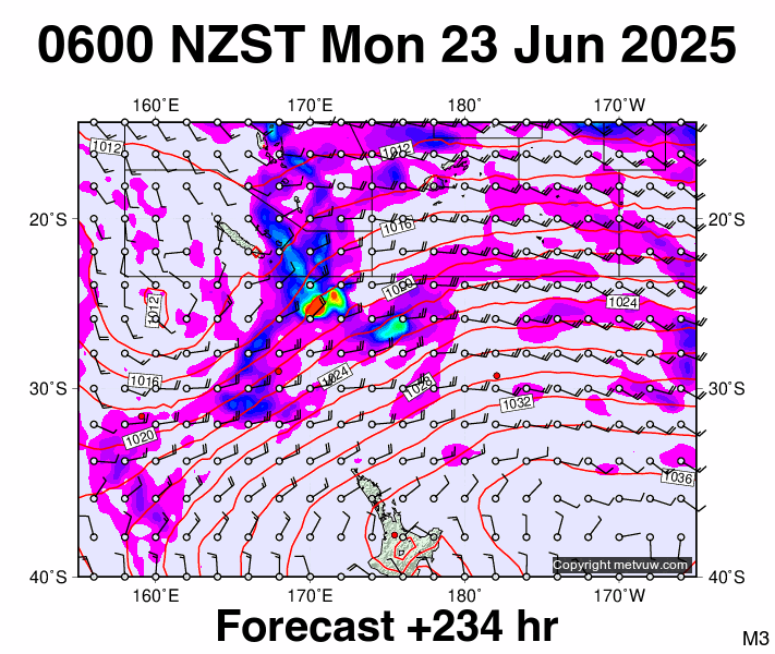 Fiji - NZ forecast chart for Sunday, June 22nd, 2025 at 6:00 PM